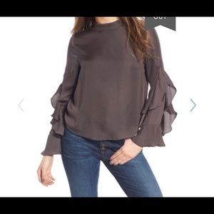 NWT CHARCOAL RUFFLE SLEEVE TOP